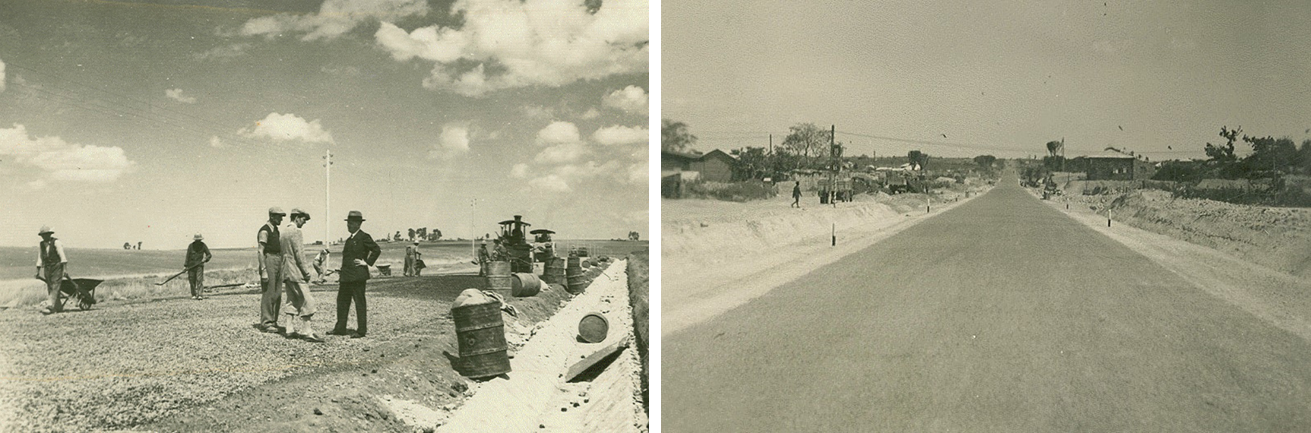 Double picture of roadworks in the Italian colonies during Fascism