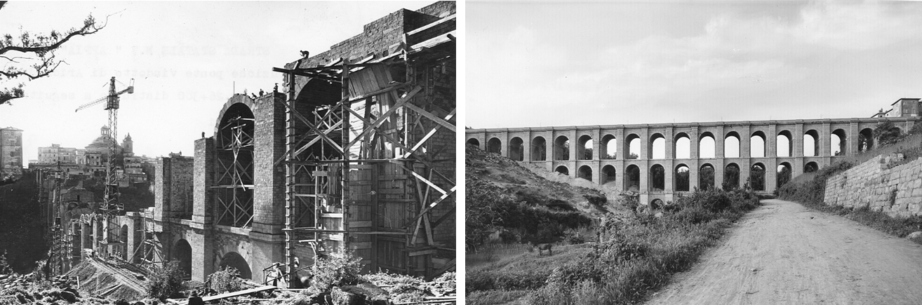 Two pictures of reconstruction works on viaducts after II World War