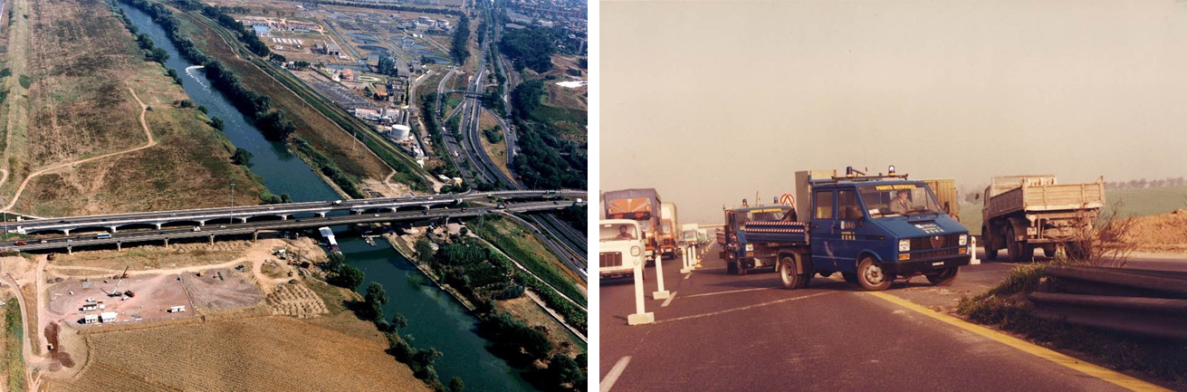 Two pictures - one is of a road bridge and the other of roadworks