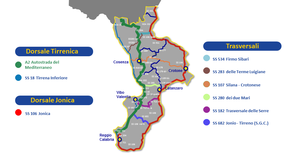 Mappa della rete anas in Calabria