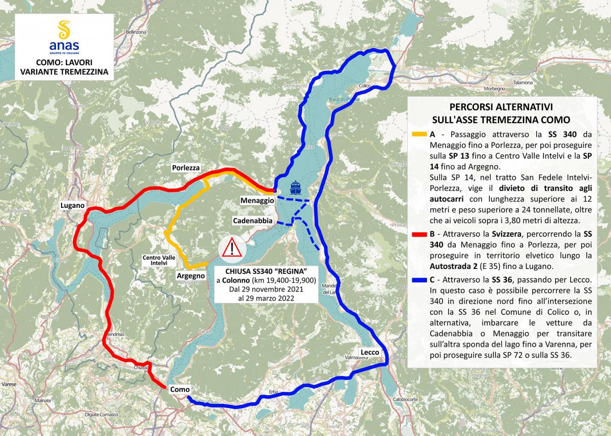 Mappa percorsi alternativi Tremezzina