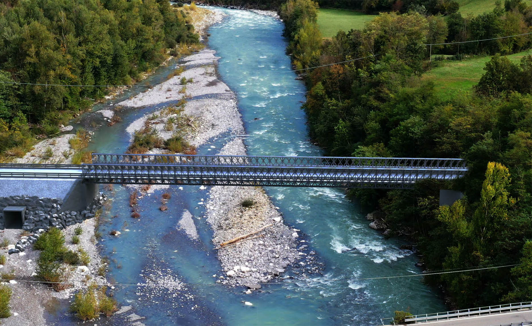 Ponte provvisorio sul fiume Trebbia