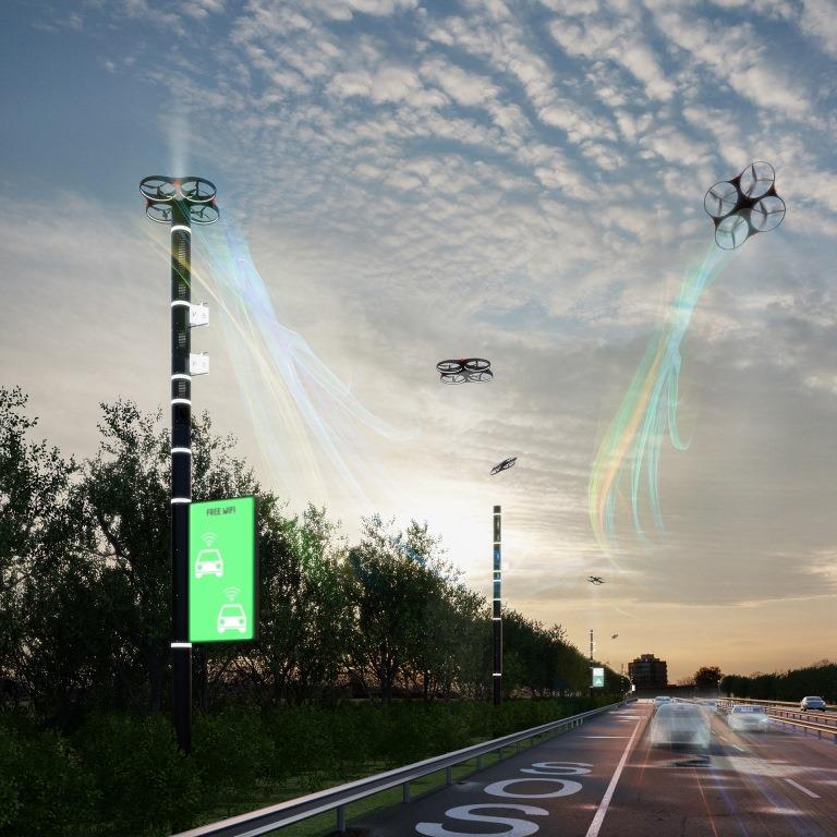 Image of a Smart Road with drones