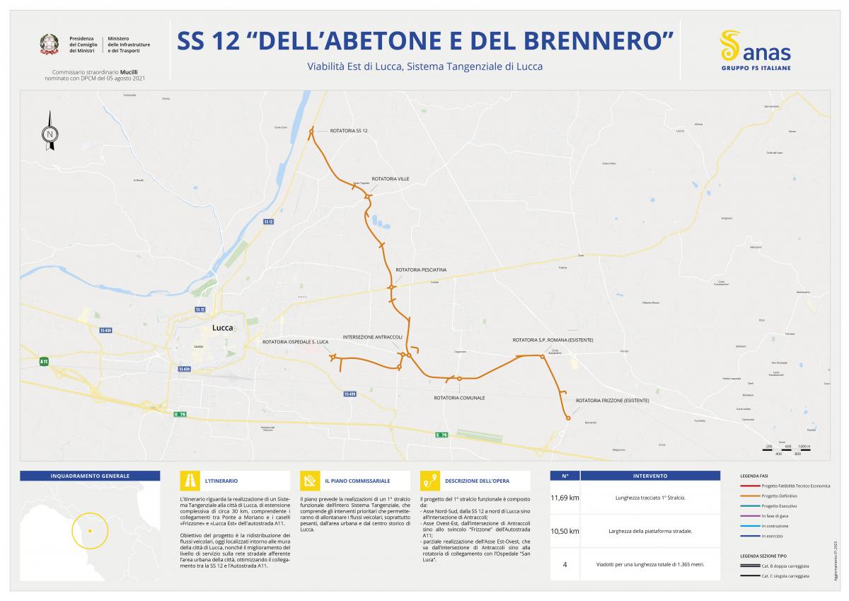 Mappa SS12 - Viabilità Est di Lucca, Sistema Tangenziale di Lucca