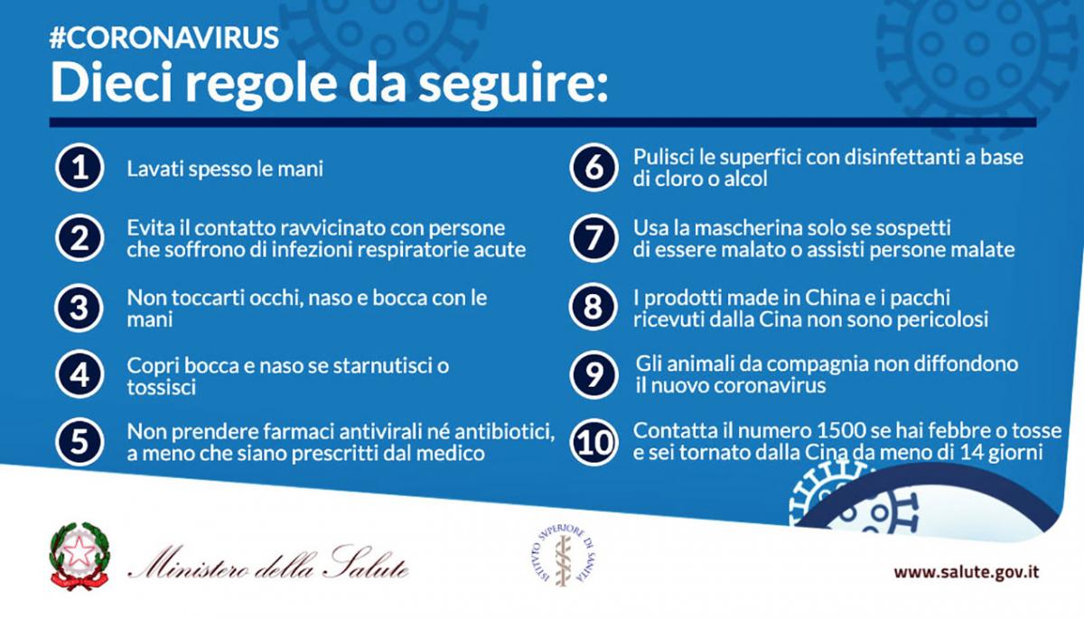 Grafica dei dieci comportamenti da seguire per evitare il contagio