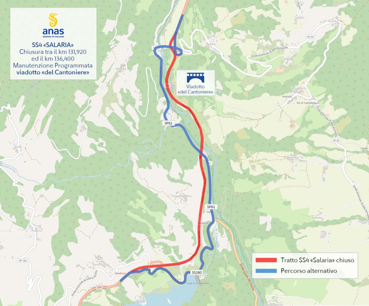 Mappa percorso alternativo viadotto "del Cantoniere"